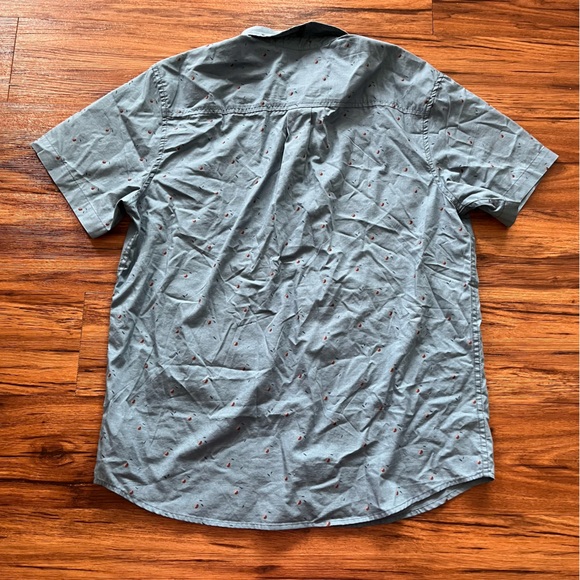 PrAna Mens Size Large Short Sleeve Button Up Shirt Cherry Print Light Blue - Picture 5 of 8